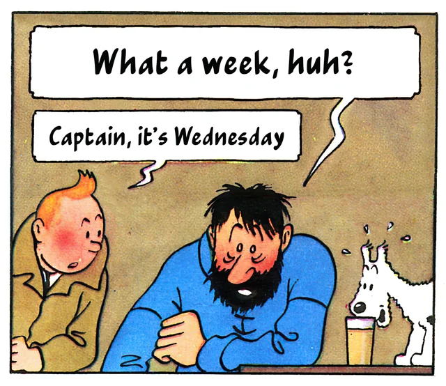 'What a week!' Tintin and Haddock meme